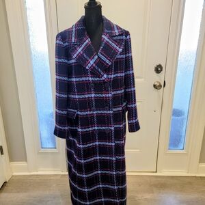K Jordan Plaid Long Blue Plaid Coat